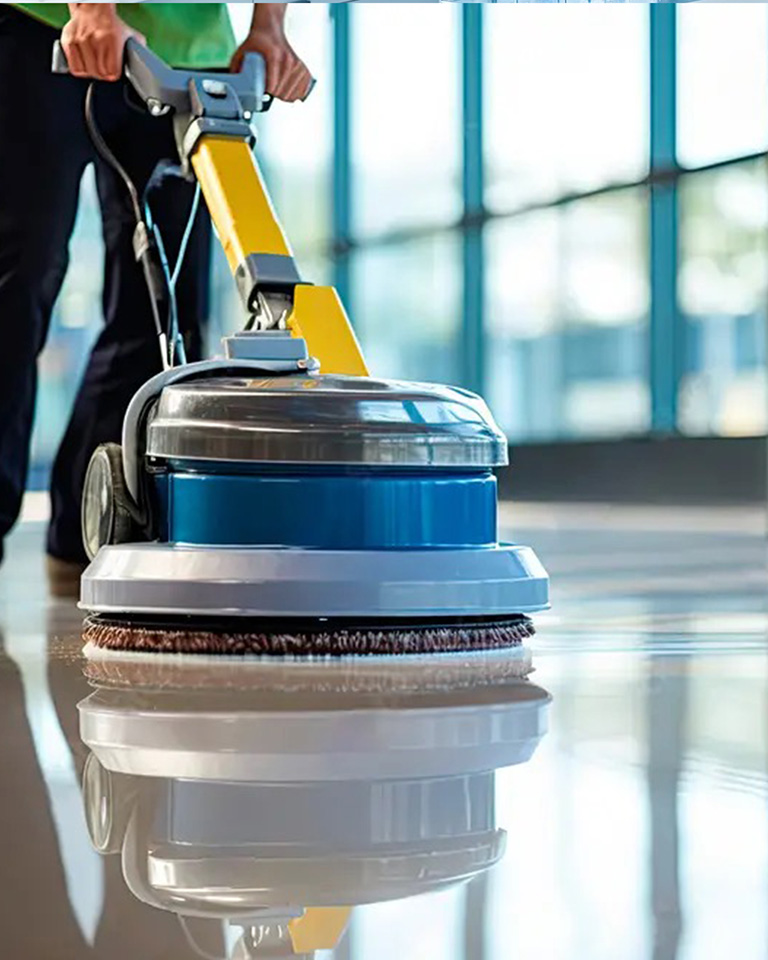 Floor cleaning machine in action