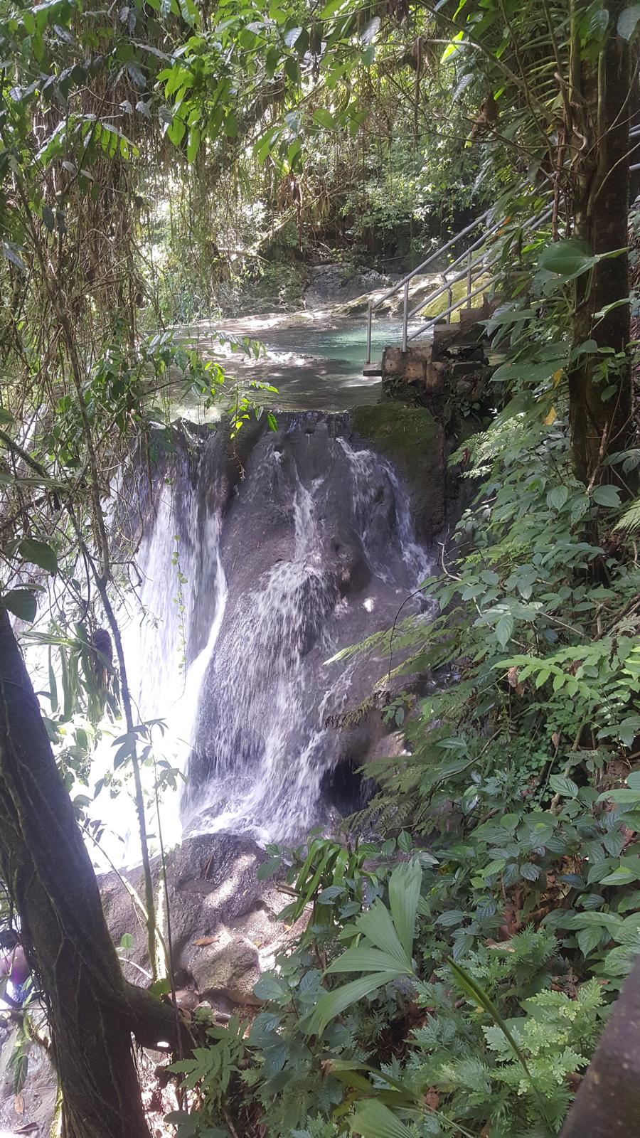 Waterfall cascading through tropical jungle